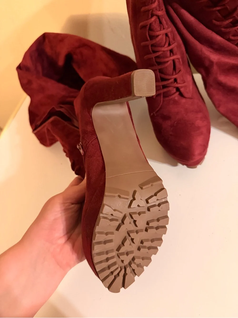 Women's Over-the-Knee Lace-Up Boot - Burgundy